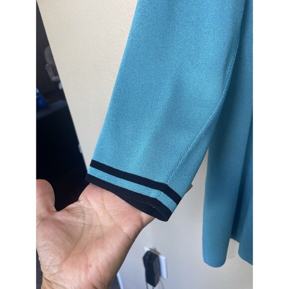 Misook Woman XLarge Open Cardigan Teal With Navy Trim - Classic Career Wear Knit - Picture 4 of 9